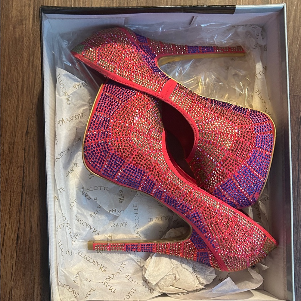 Elegant Red and Purple Rhinestone Heels